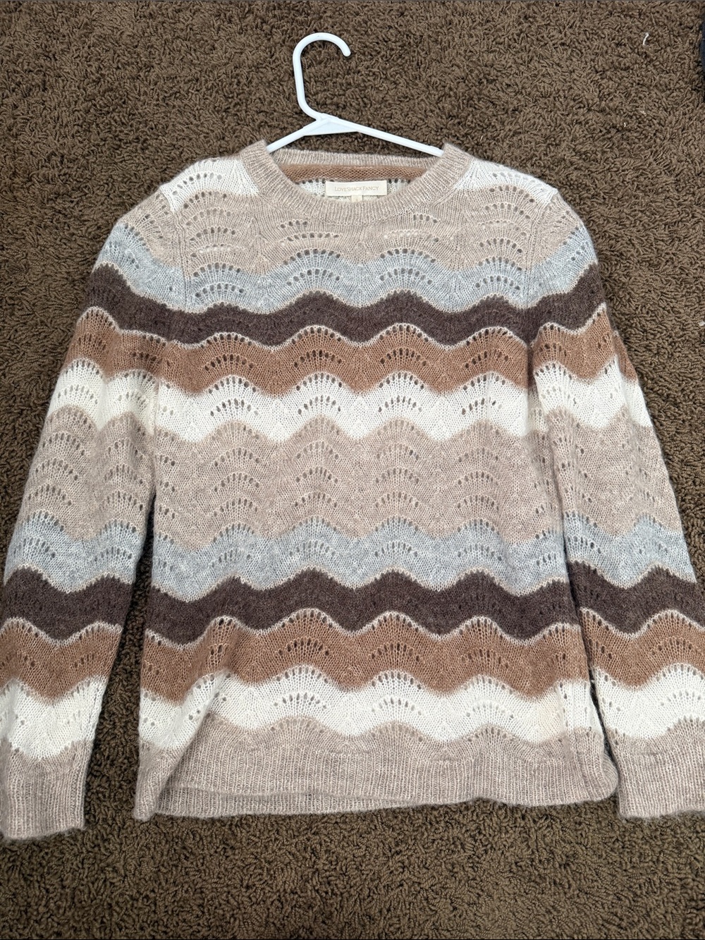 LoveShackFancy Cream & Tan Mohair-Blend Crew Sweater